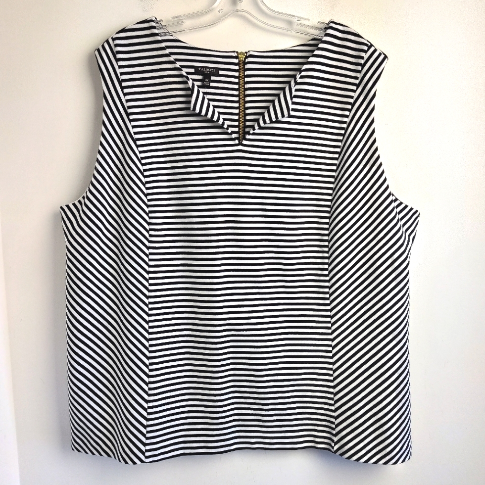New Talbots Striped Top 3x Cotton Blend Black New Office Classic Sleeveless